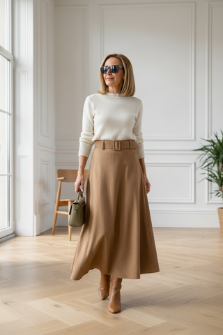 Falda con vuelo de ante camel