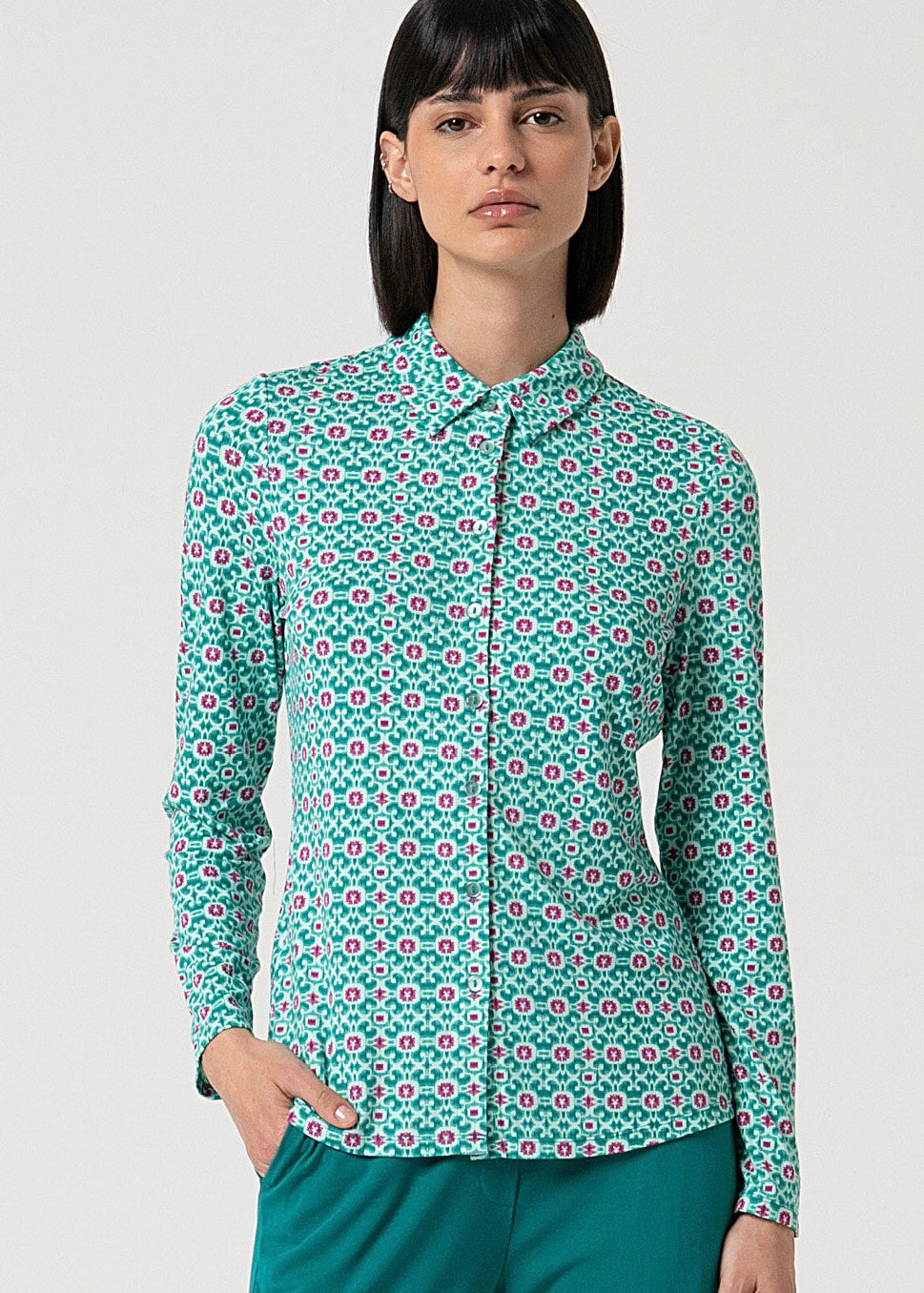 Camisa KAVI manga larga turquesa