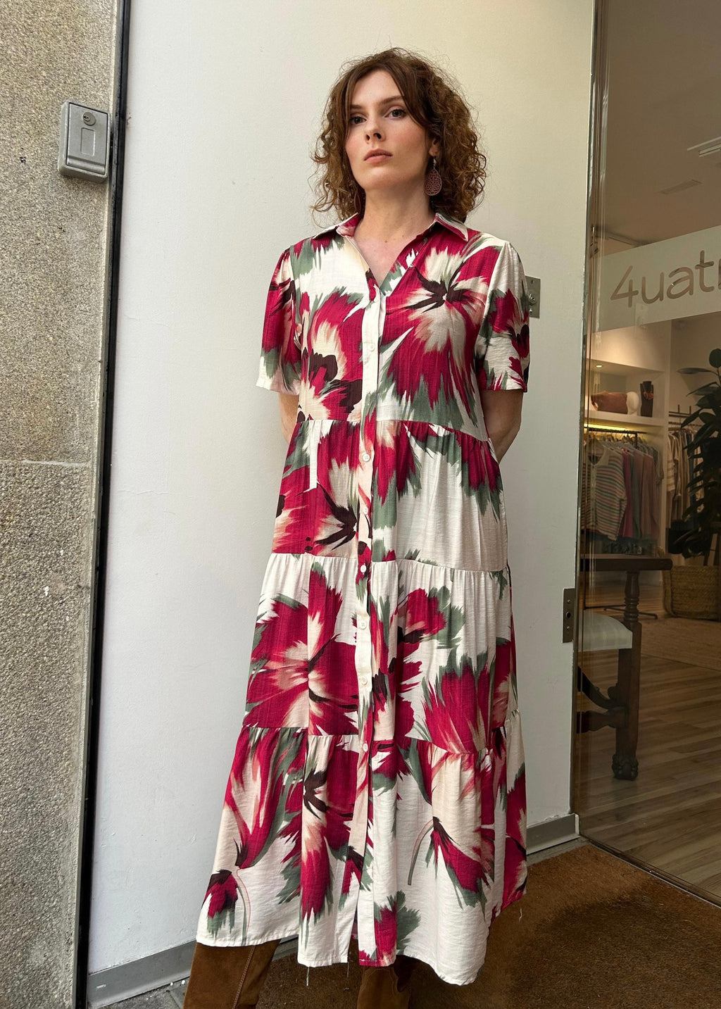 Vestido BLOOM estampado flores granate