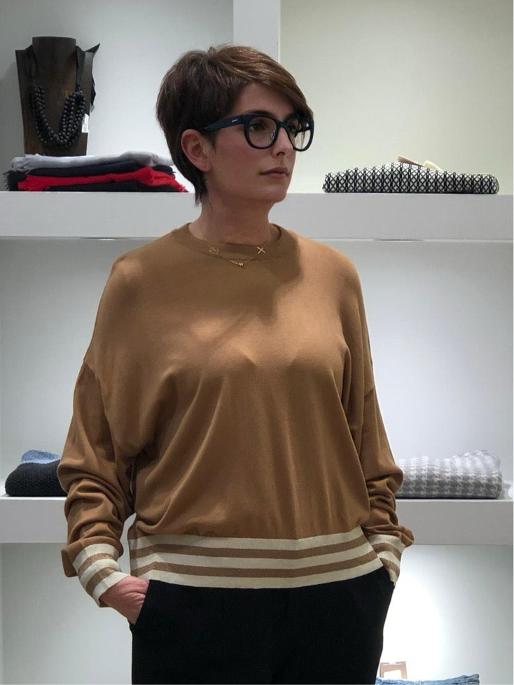 Jersey sudadera tres rayas camel