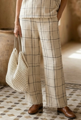 Pantalon GIRDA a cuadros beige
