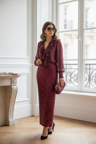 Falda BEIA fiesta brillante de lentejuelas burdeos