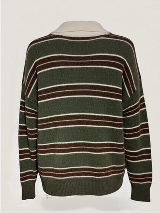 Jersey WINOLA de rayas con cuello camisero kaki