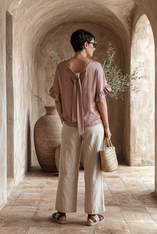 Blusa MARTI espalda anudada manga volante rosa