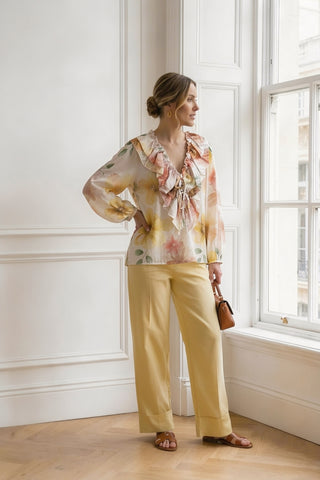 Camisa AMUR floral con volantes amarilla