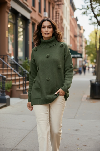 Jersey PEGGI cuello vuelto con topos y bolsillos kaki