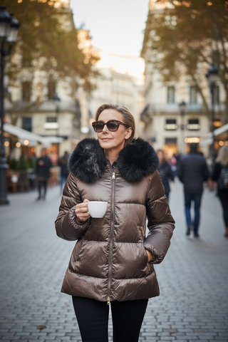 Guateado LILITH corto capucha pelo extraible gris oscuro