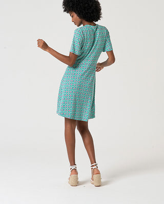 Vestido KAVI con cinturilla drapeada turquesa