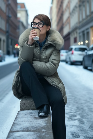 Guateado KAMALA corto con capucha de pelo extraible kaki