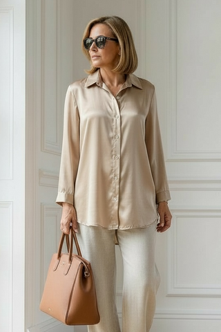Camisa LINTT lisa punto seda beige