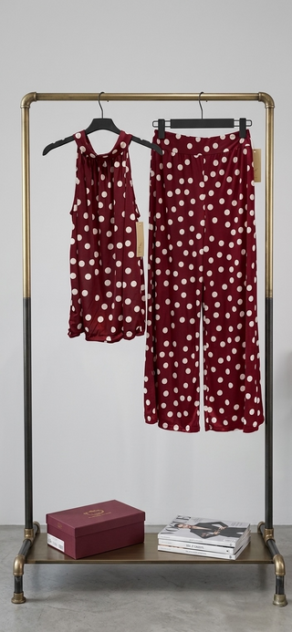 Conjunto NARLA pantalon y top lunares rojo