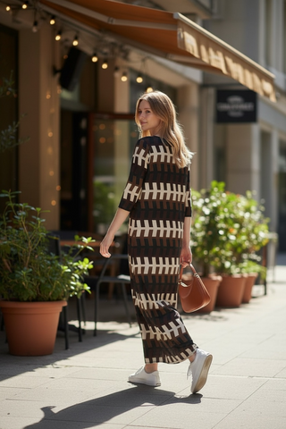 Vestido MATE geométrico largo marrón