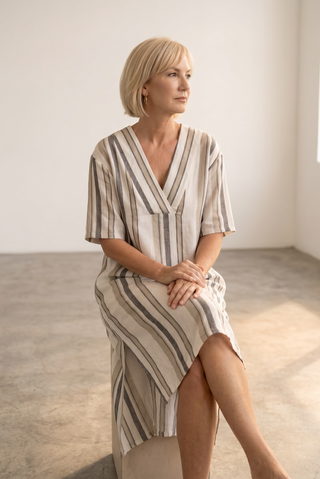 Vestido ZARINA rayas gris verde
