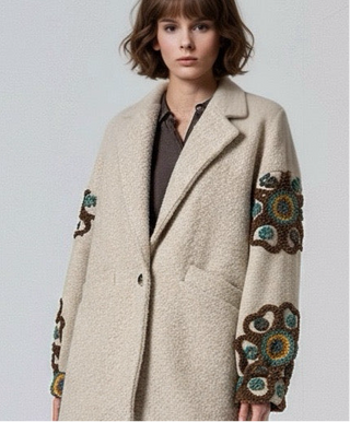 Abrigo CHIA abrigosos flores bordadas botones beige