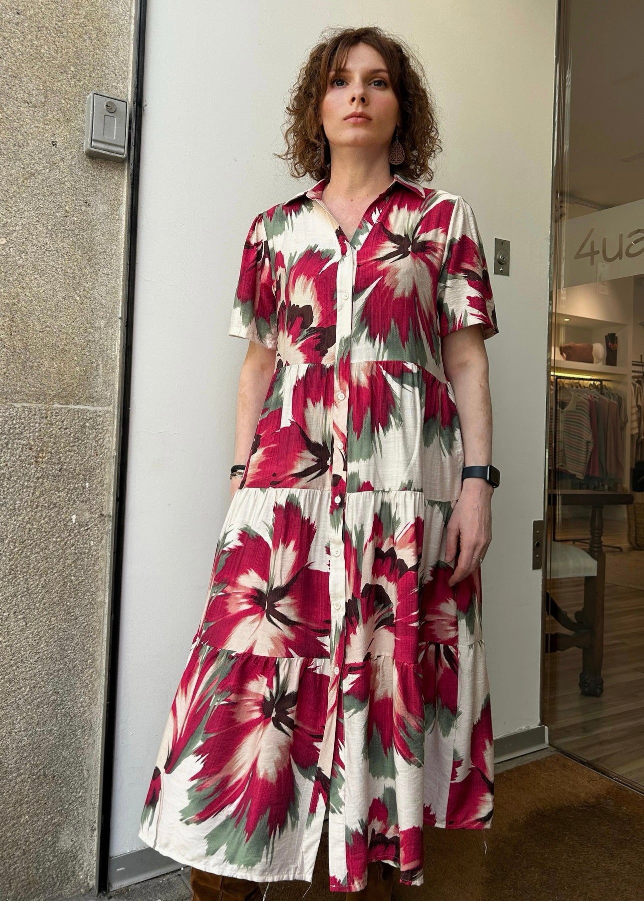 Vestido BLOOM estampado flores granate