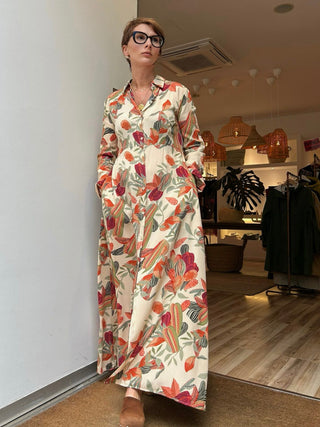Vestido NAROA camisero con estampado otoñal