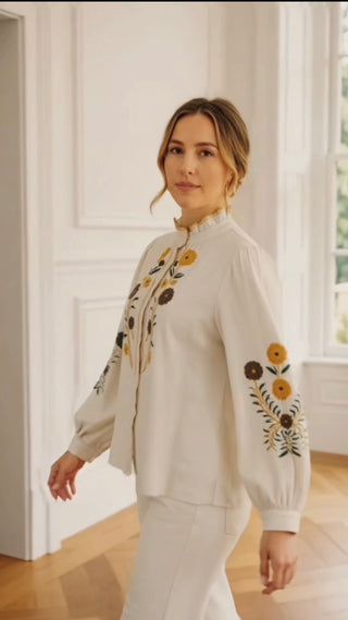 Blusa ZENDA bordada flores amarillas