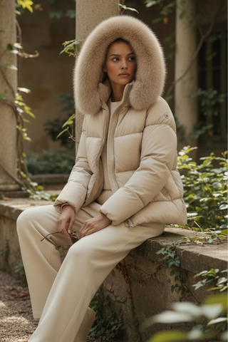 Guateado LILITH corto capucha pelo extraible champán