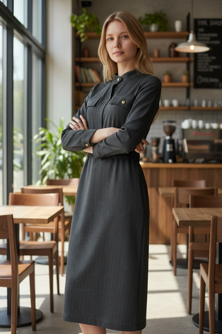 Vestido AMAIA midi bolsillos pecho gris oscuro