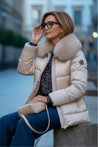 Guateado LILITH corto capucha pelo extraible champán