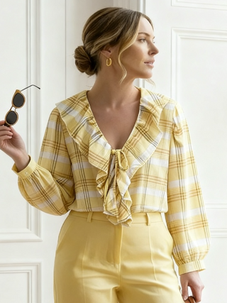 Blusa AMARA de cuadros con volante en amarillo