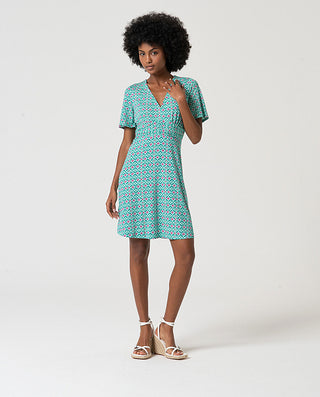 Vestido KAVI con cinturilla drapeada turquesa