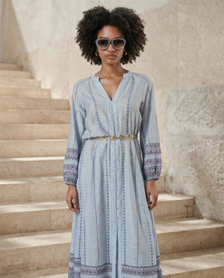 Vestido INLO camisero largo celeste