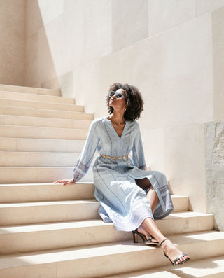 Vestido INLO camisero largo celeste