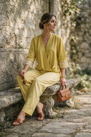 Blusa PEDRA cruzada con volante amarilla