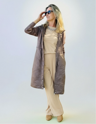 Gabardina ROBINA punto largo con acolchado capucha marrón