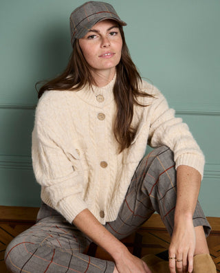 Cardigan NIAR amplio tricot con punto de Aran crudo