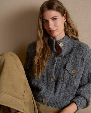 Cardigan NIAR amplio tricot con punto de Aran gris