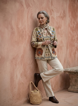 Kimono MASHA terciopelo bordado beige