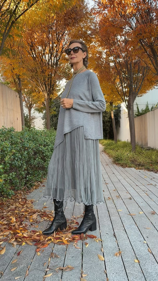 Conjunto XING jersey y vestido con falda de tul gris