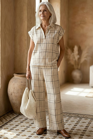 Blusa GIRDA a cuadros beige y negro