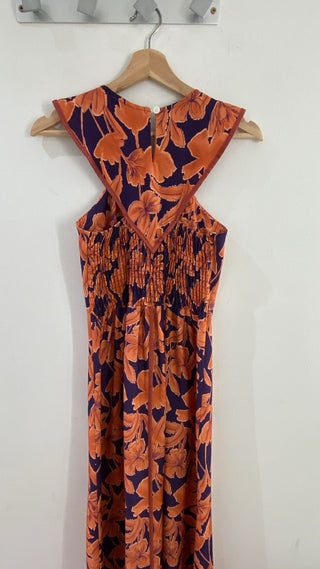 Vestido HADON estampado hojas en naranja quemado
