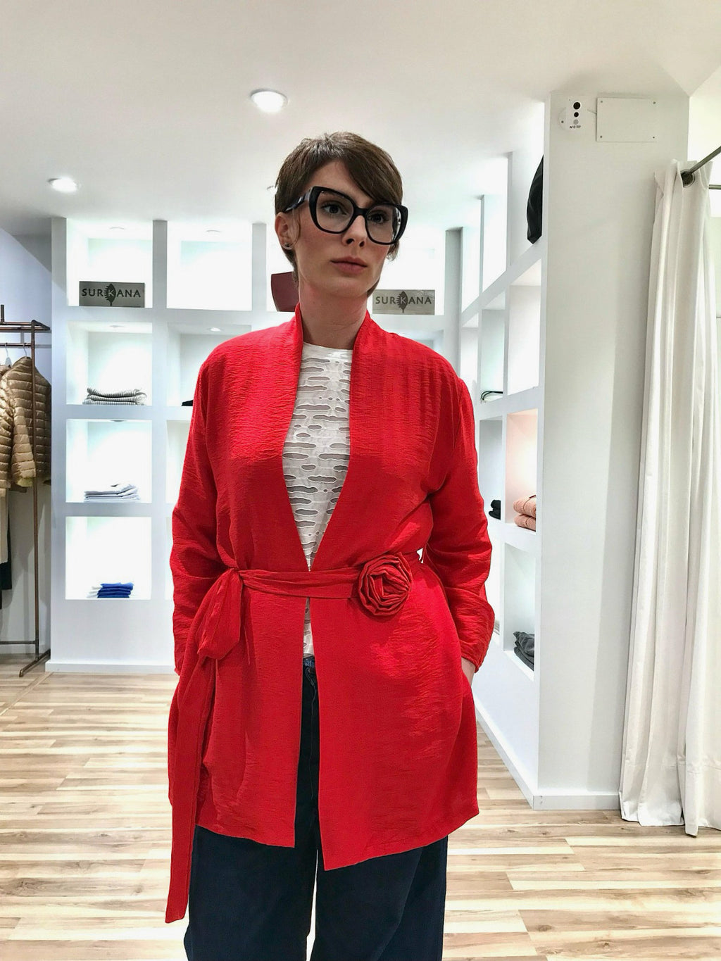 Kimono MULÁN liso corto rojo