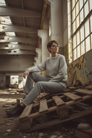 Jersey CRISA flor bordada beige