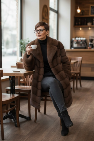 Abrigo ELLEA largo abrigoso pelo marrón