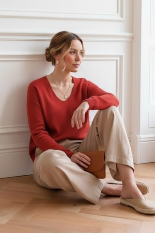 Jersey LYN básico de cuello pico rojo