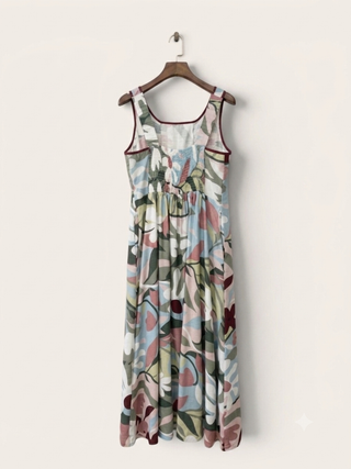 Vestido LITZI tirantes flores nido abeja granate
