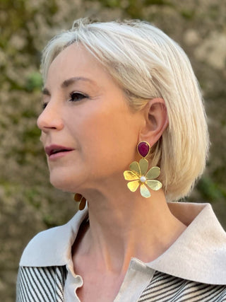 Pendientes FLORA con piedras y perlas