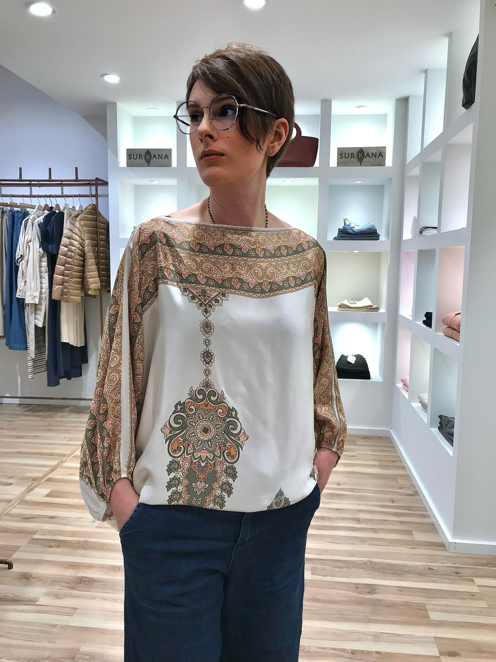 Blusa TING estampada cachmere en kaki