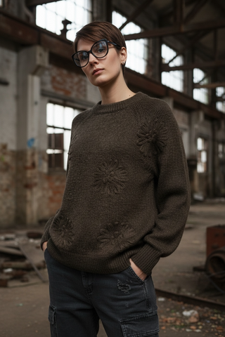 Jersey CRISA flor bordada marrón