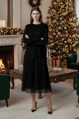 Conjunto XING jersey y vestido con falda de tul negro