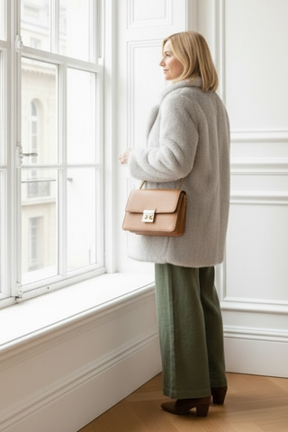 Abrigo SHELMA midi de pelo gris perla