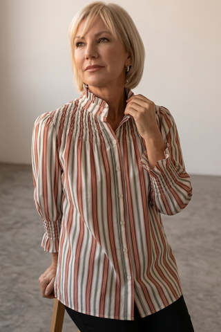 Camisa PURIAS con nido de abeja en teja