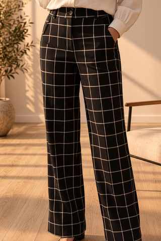 Pantalon URSULA con cinturilla alta de cuadros