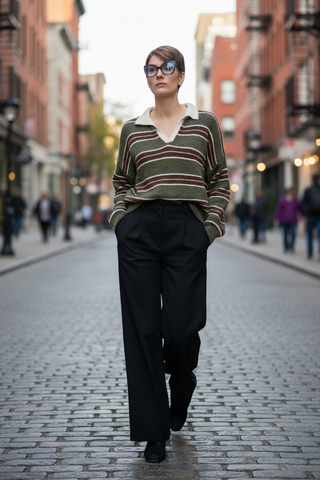 Jersey WINOLA de rayas con cuello camisero kaki