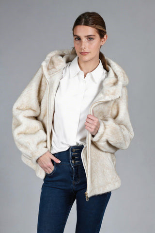 Chaqueta  BOSNIA pelo corto capucha beige